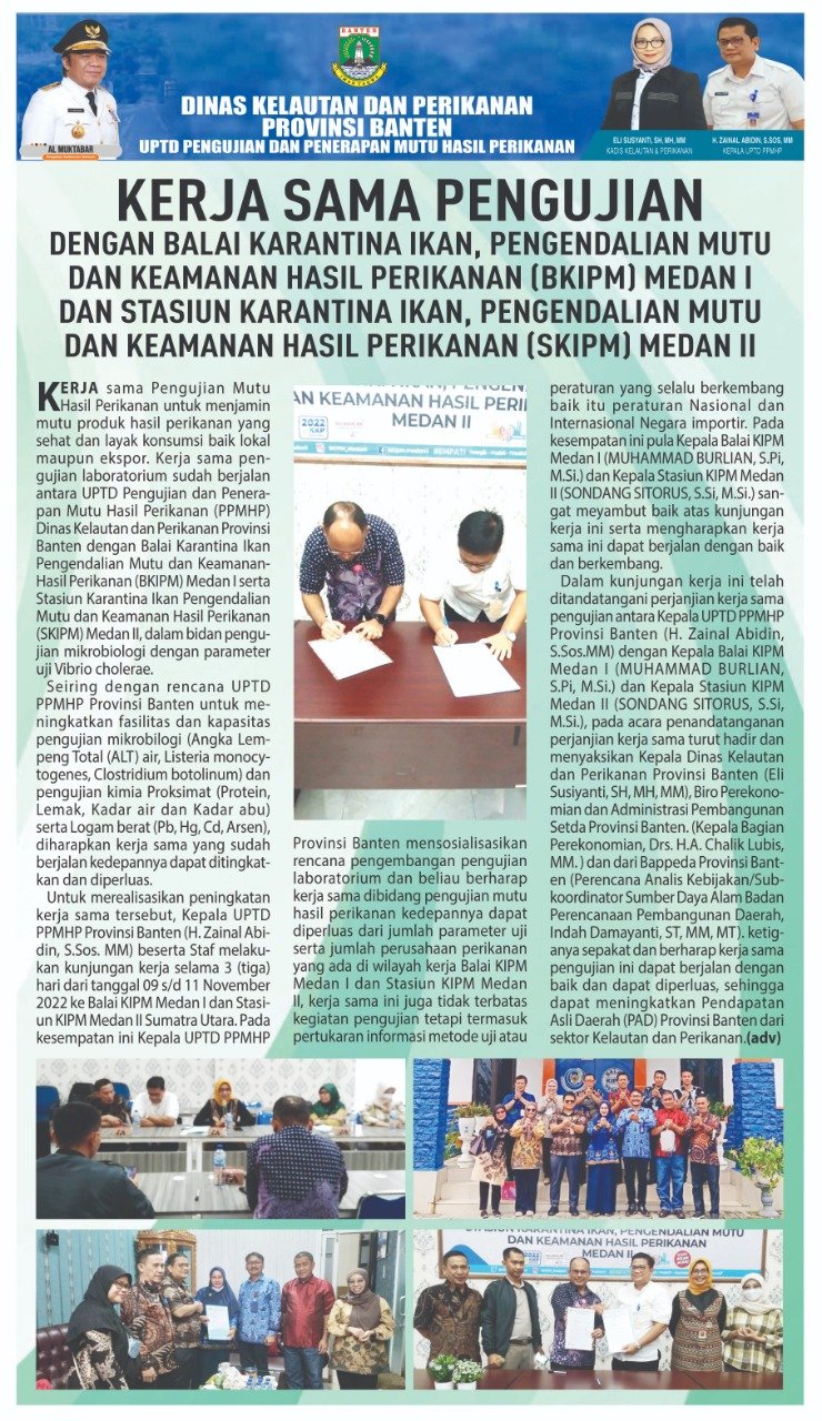 Kerjasama UPTD PPMHP DKP Provinsi Banten dengan BKIPM Medan I dan SKIPM Medan II UPT Kementerian Kelautan dan Perikanan